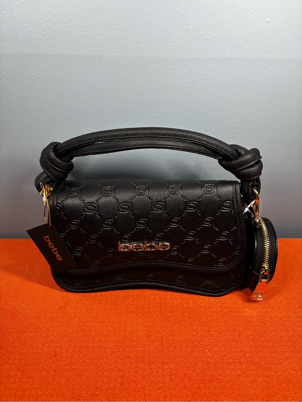 bebe Black Top-Handle Logo Crossbody Bag